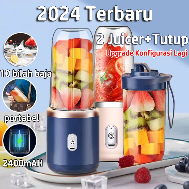 【10 Pisau】2024 Blender Portable Mini Juice Blender Juicer Portable Usb Pembuat Jus Elektrik Rechargeable Mini Mixer Ice Crusher